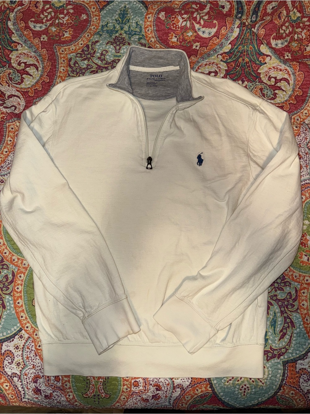 Polo by Ralph Lauren Cream Quarter-Zip Sweater with Blue Pony
